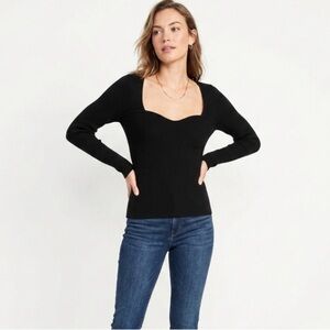 Old Navy Ribbed Sweetheart Neck Long Sleeve Sweater Top Sz M Black Clean Girl